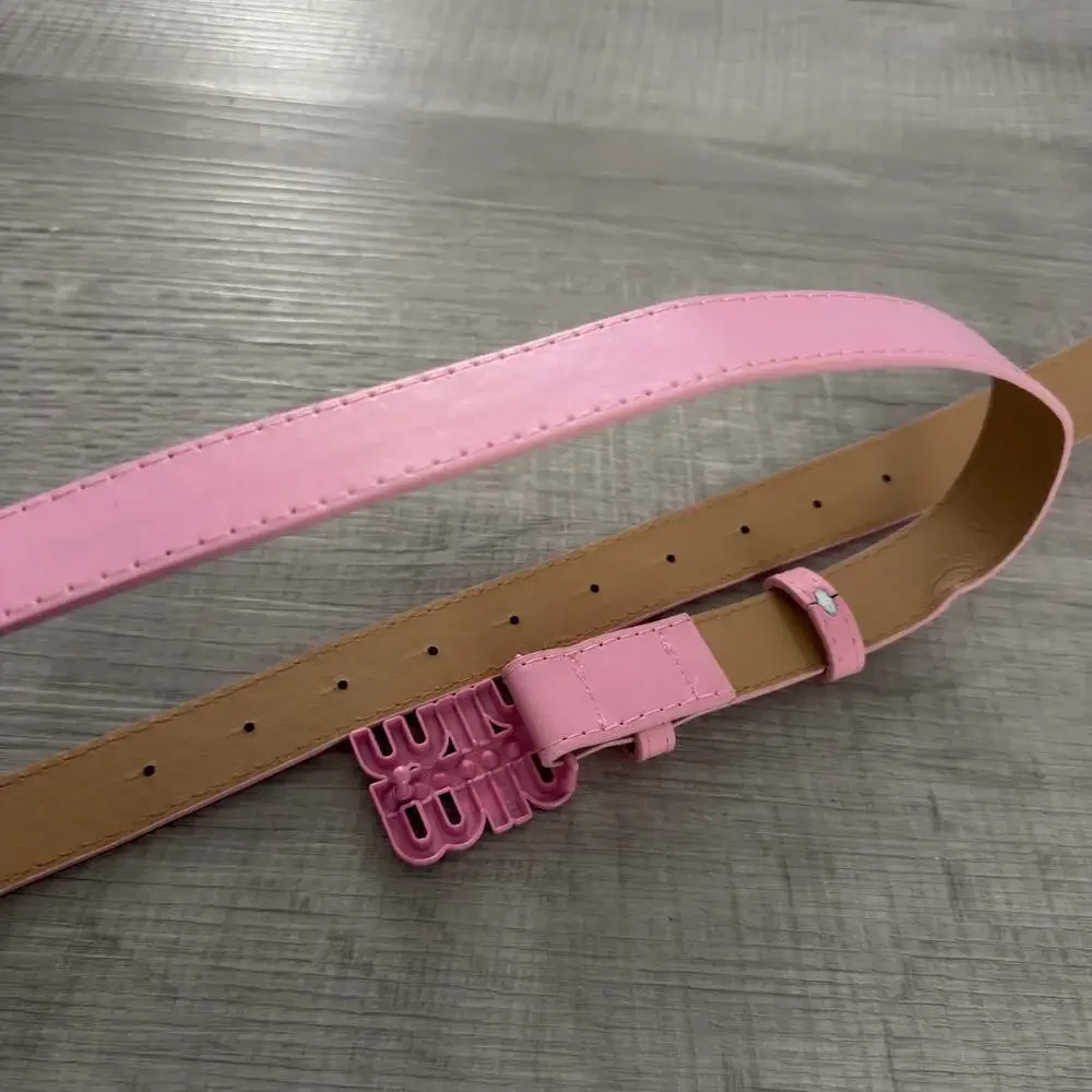 Miin Miin Pink Logo Buckle Rhinestone Embellished Waist Belt
